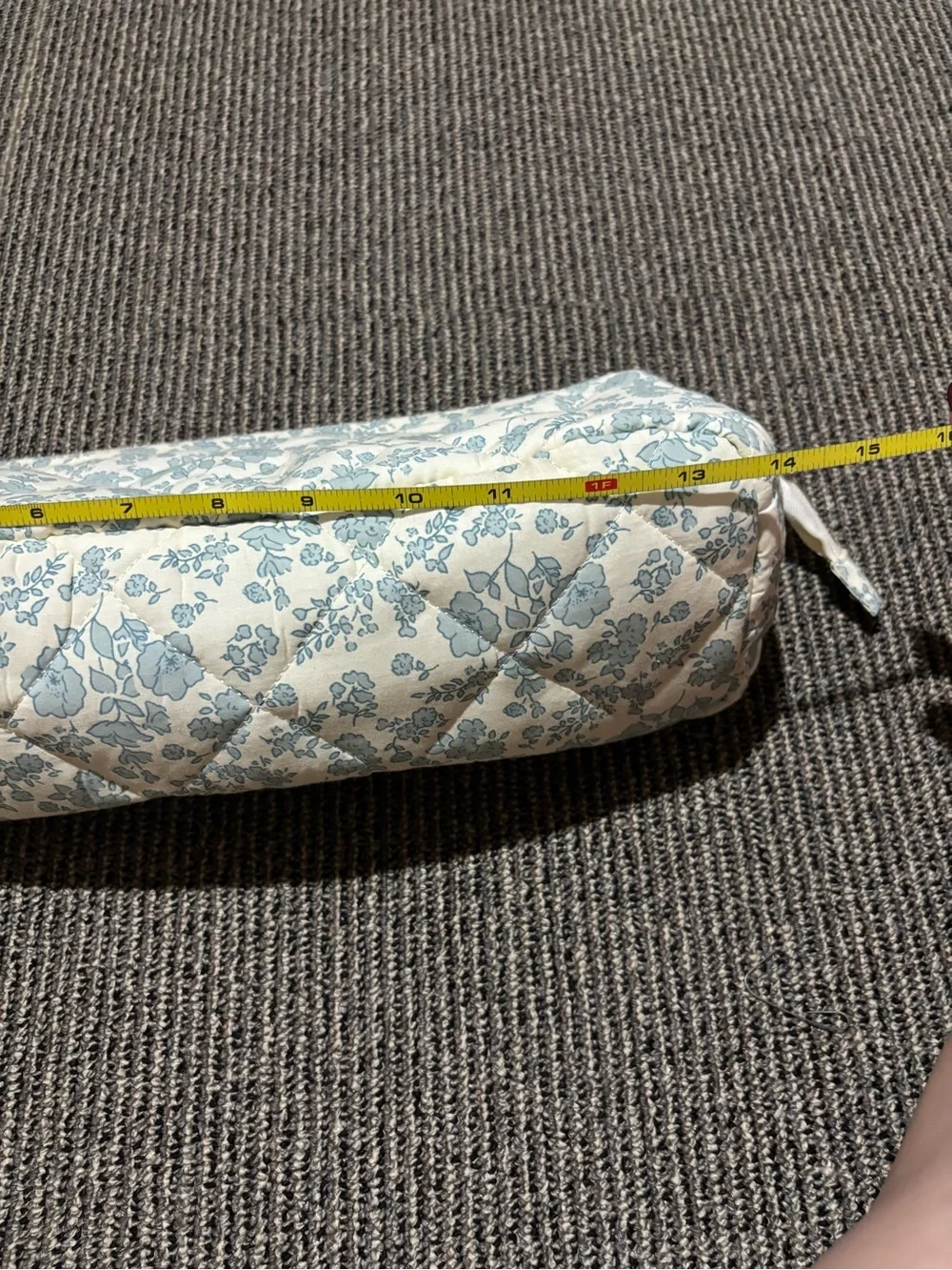 Quilted Floral Zip Cosmetic Pouch - Blue on Cream